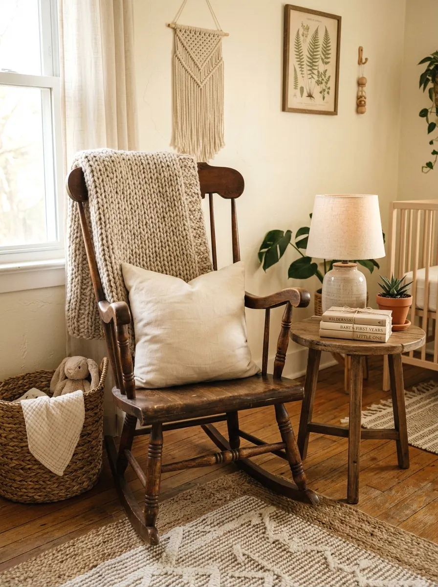 vintage rocking chair with knit throw