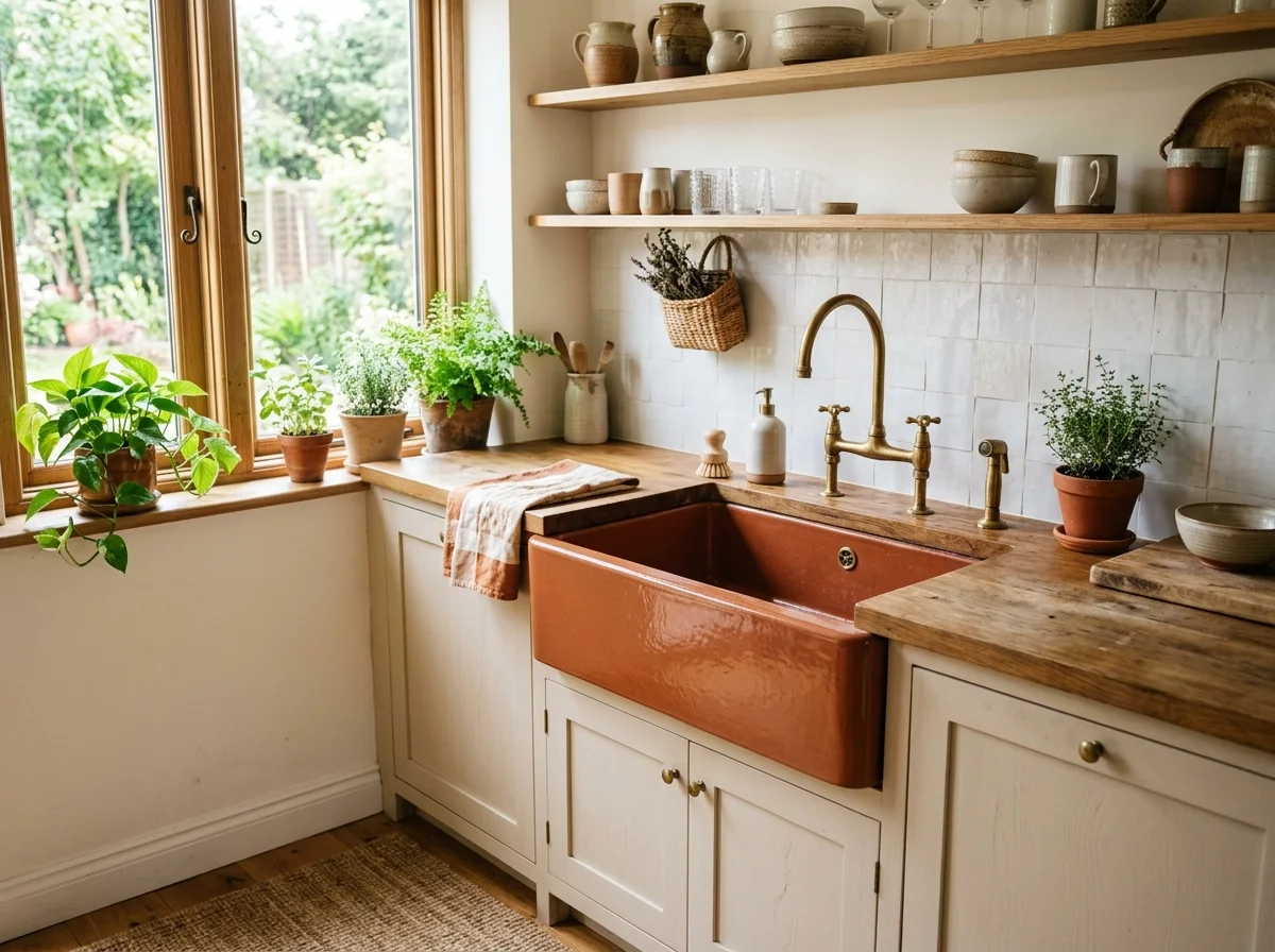 warm terracotta ceramic sink
