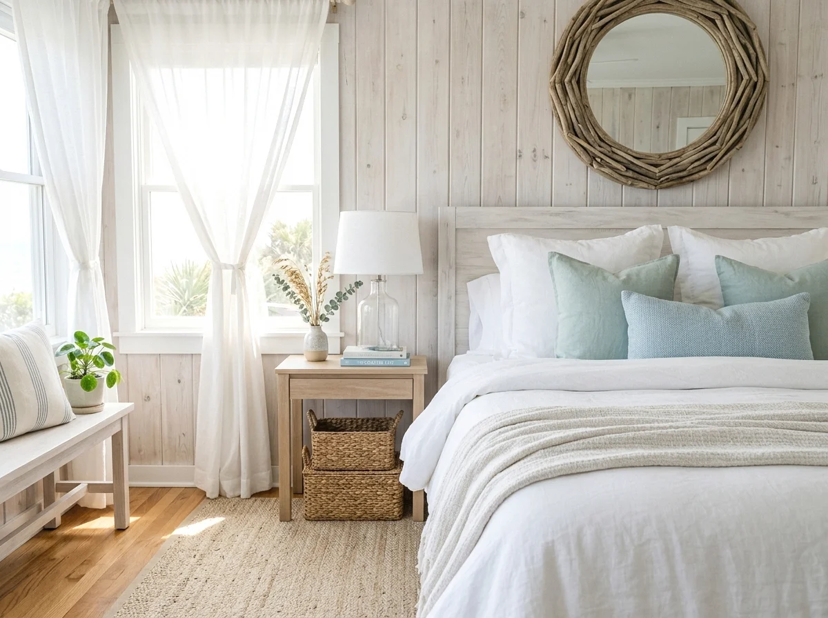 whitewashed wood and coastal boho look