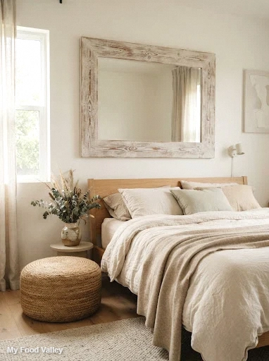 whitewashed wood frame mirror