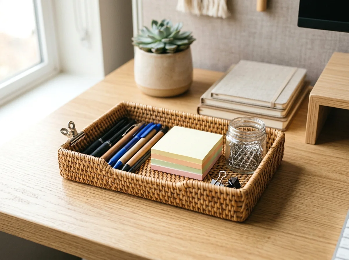 wicker desk organizer tray