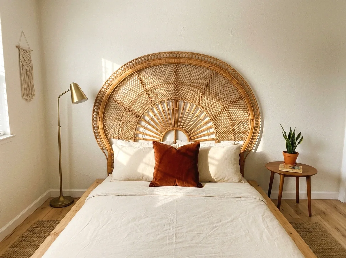 wicker peacock chair-back headboard