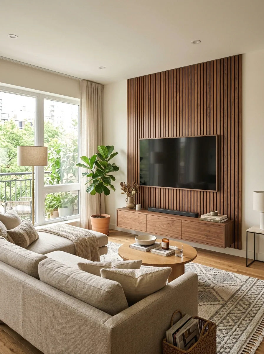 wood slat accent wall