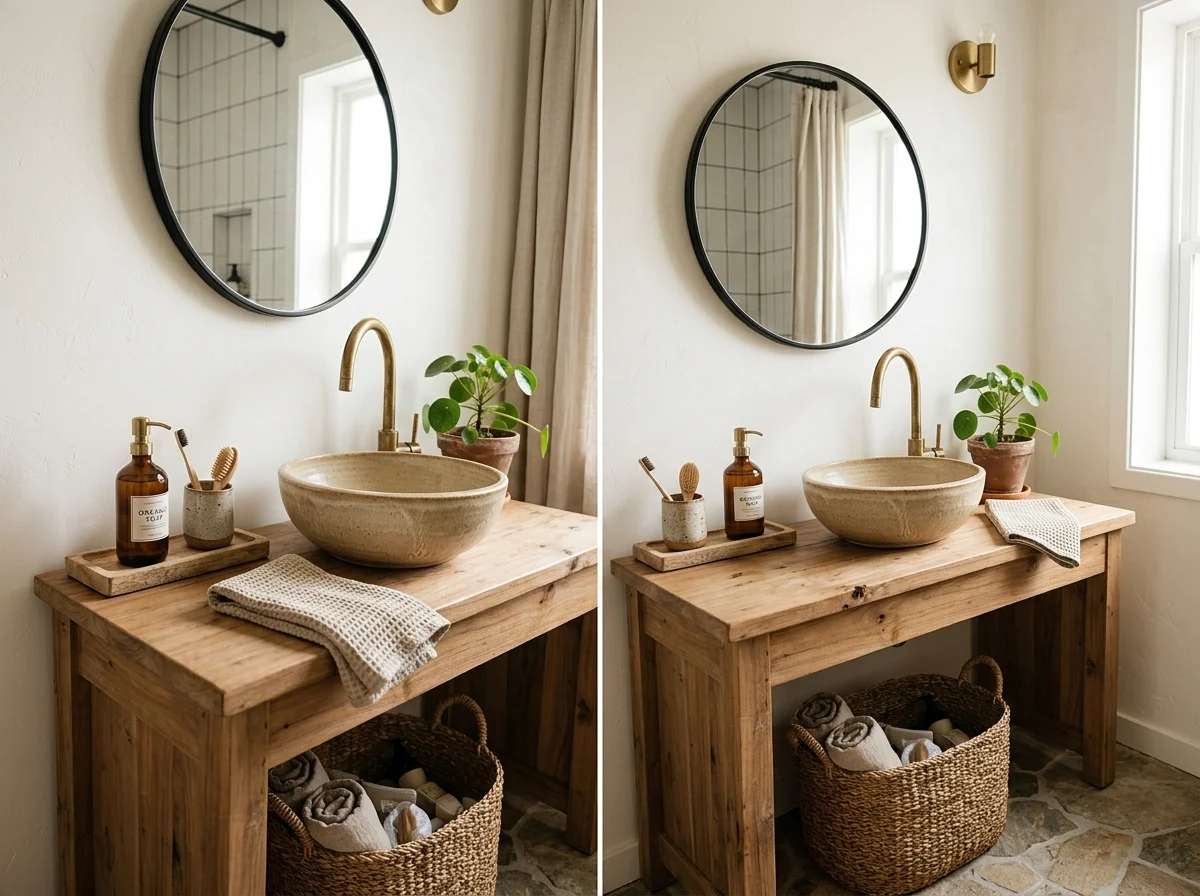 wood vanity with a vessel sink