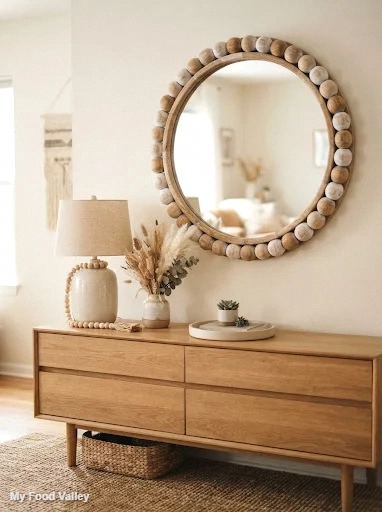 wooden bead frame mirror