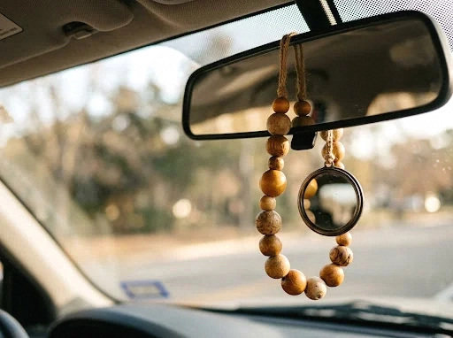 wooden bead mirror garland