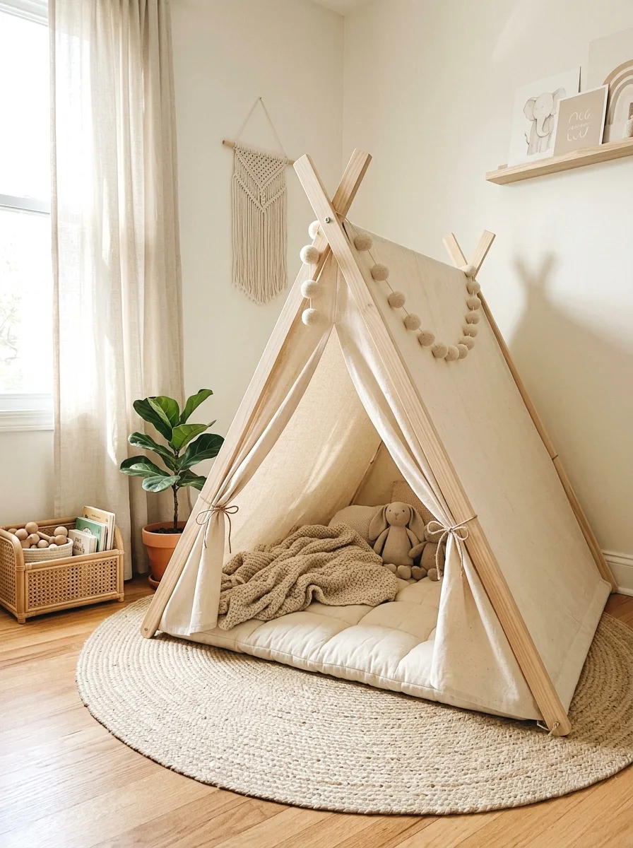 wooden teepee play tent