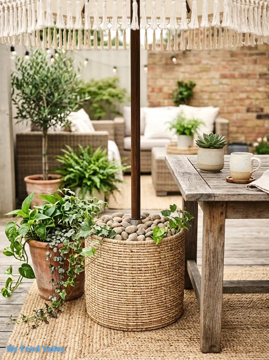 woven base cover or planter base for a polished look