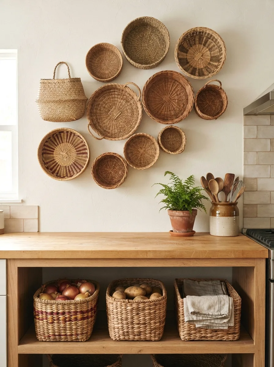 woven basket storage wall