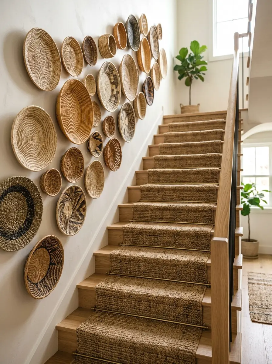 woven basket wall along the stairs