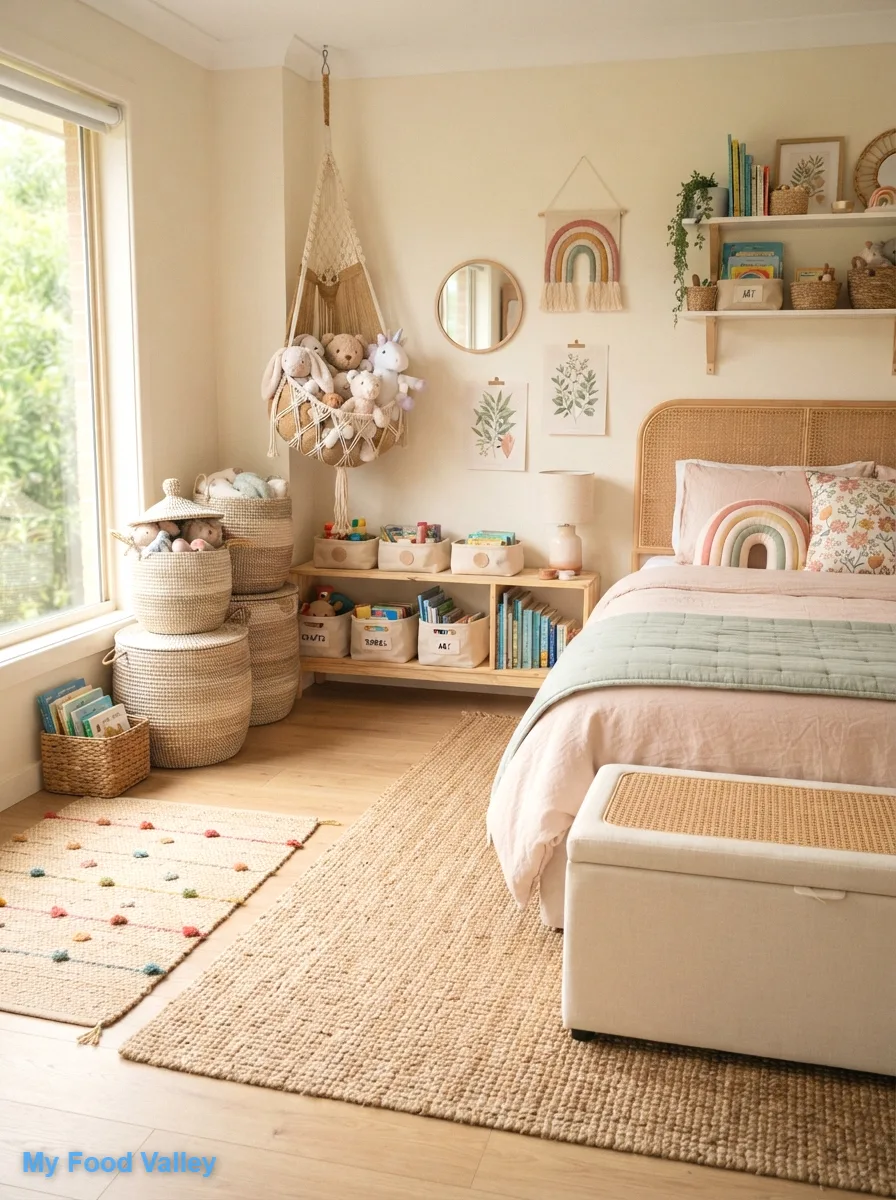 woven baskets and ottomans that hide toy and clutter chaos
