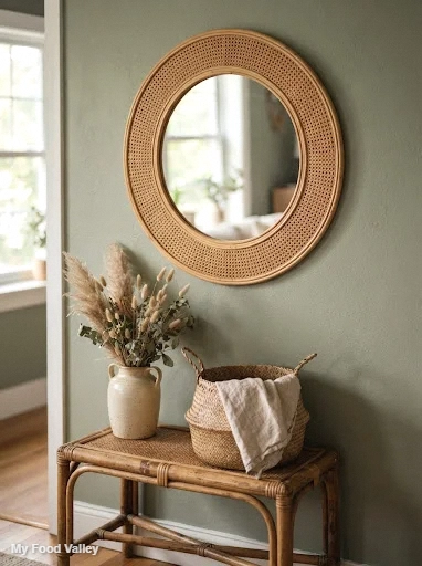 woven cane frame mirror
