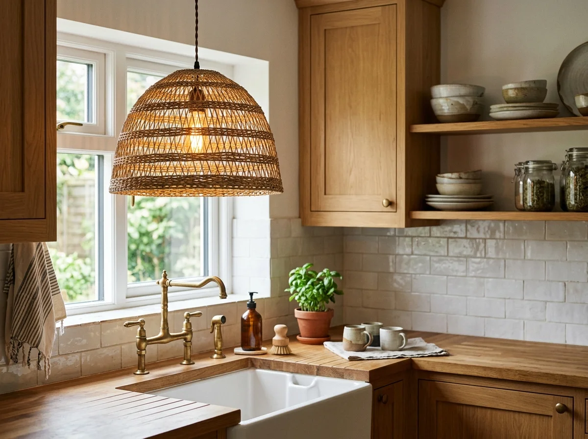 woven pendant lampshade with warm bulb