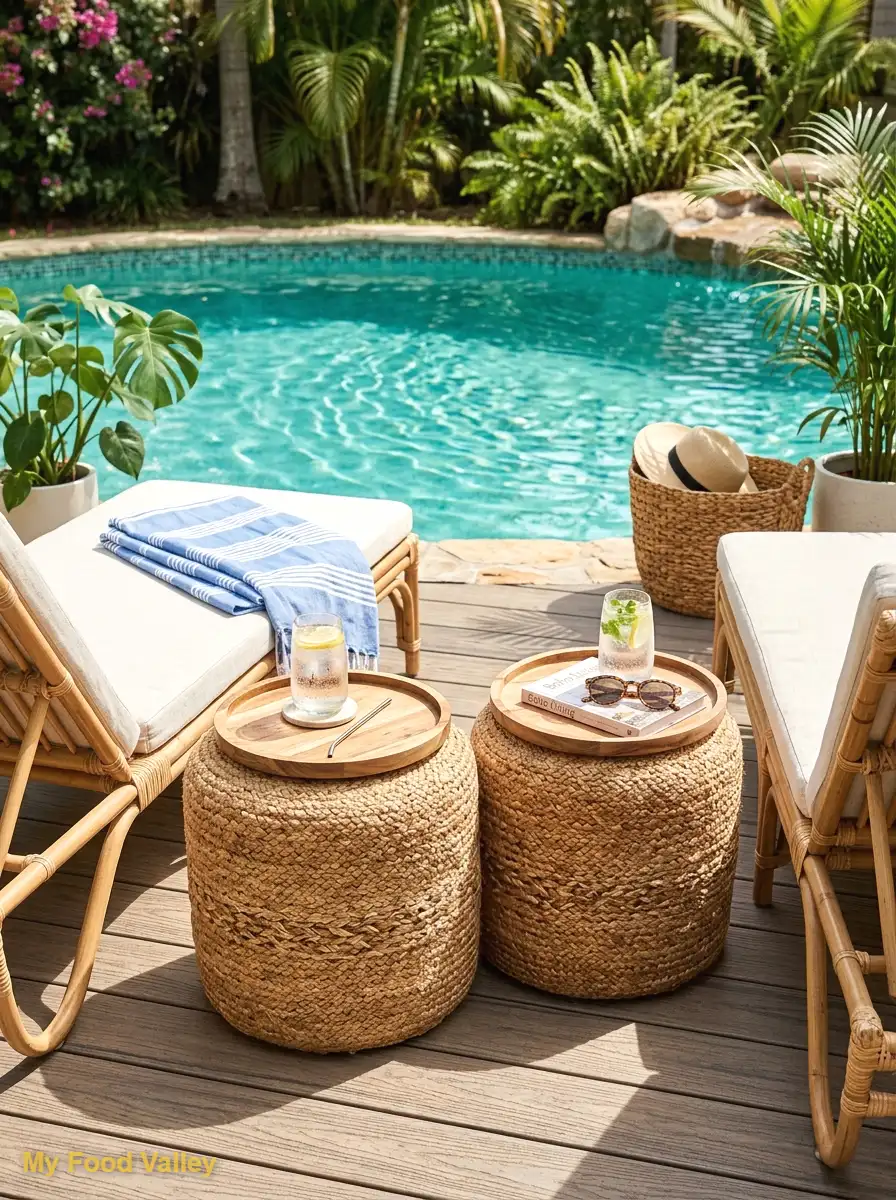 woven poufs as side tables