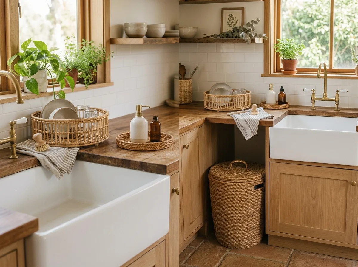 woven rattan waste basket and accessories