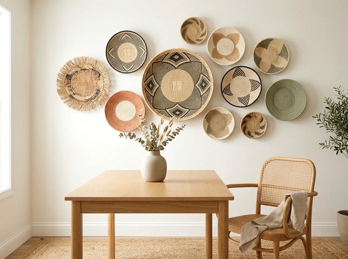 woven wall baskets as a gallery wall
