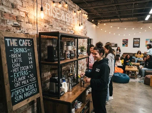youth room industrial coffee bar